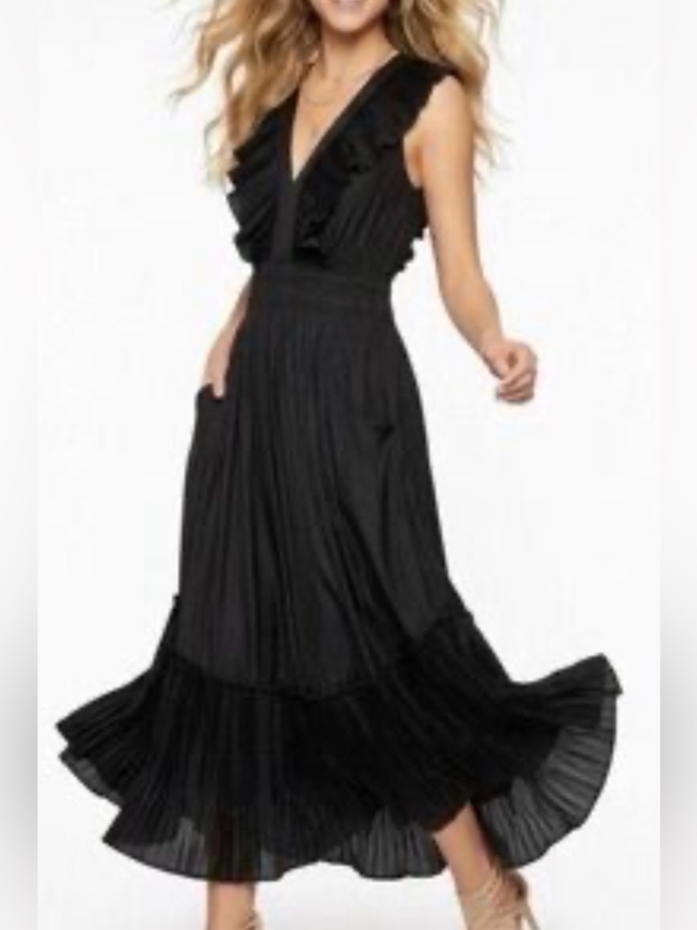 Ramy Brook Blue Ruffle V-Neck Camden Maxi Dress. Size xs.